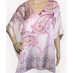 New Chico's Pink Paisley Poncho Top size S/M Satin Flowy